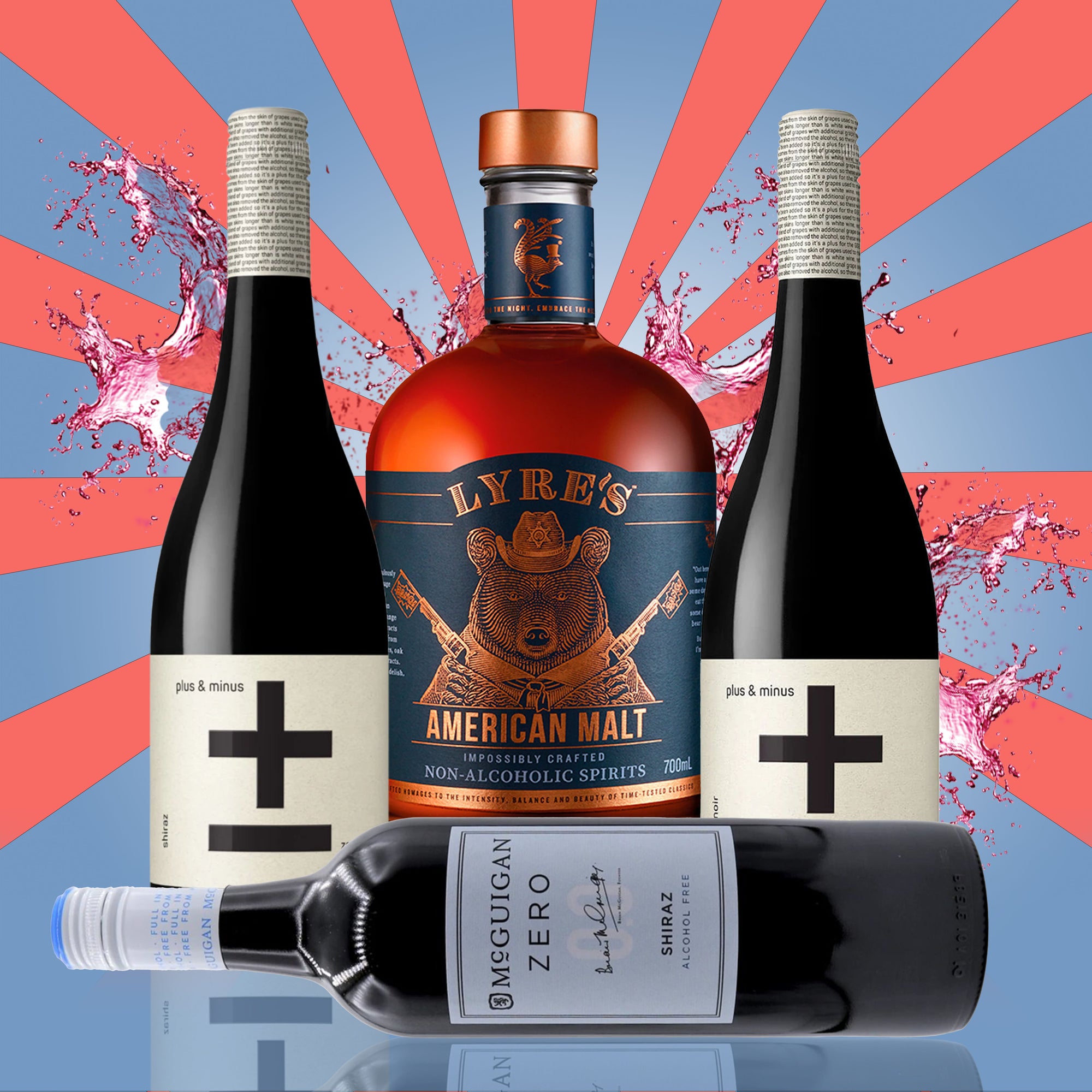 Non-Alcoholic Wine & Spirit Bundle: Pinot Noir, Shiraz & American Malt 0% Alcohol